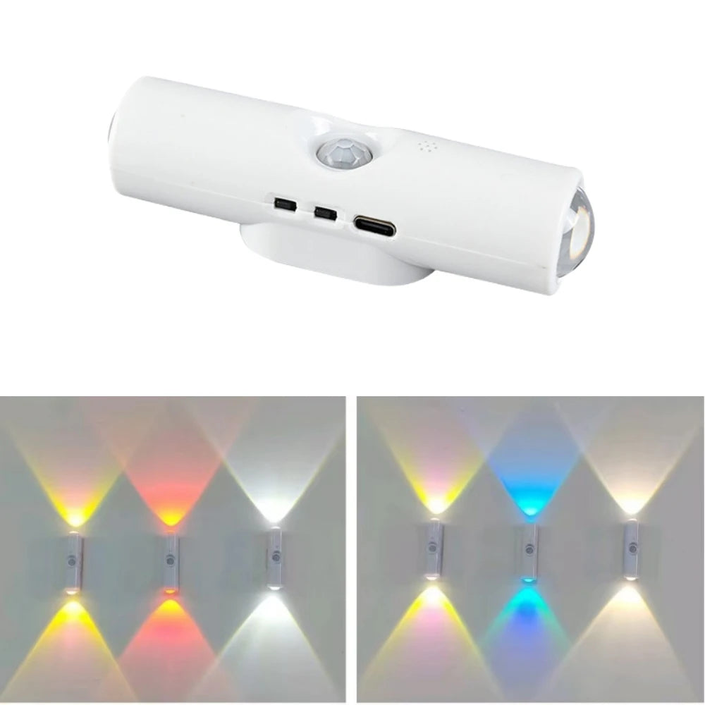 LED Night Light with Motion Sensor RGB CCT USB Rechargeable Magnetic Double-head Sunset Lamp Stair Cabinet Hallway Room Decor