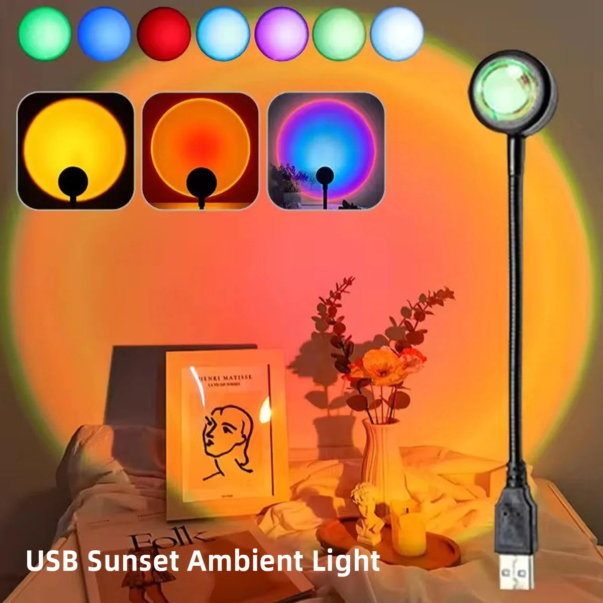 USB Charging LED Sunset Light Colorful Neon Night Light Projector Photo Bedside Wall Lamp Atmosphere Decorative Lamp