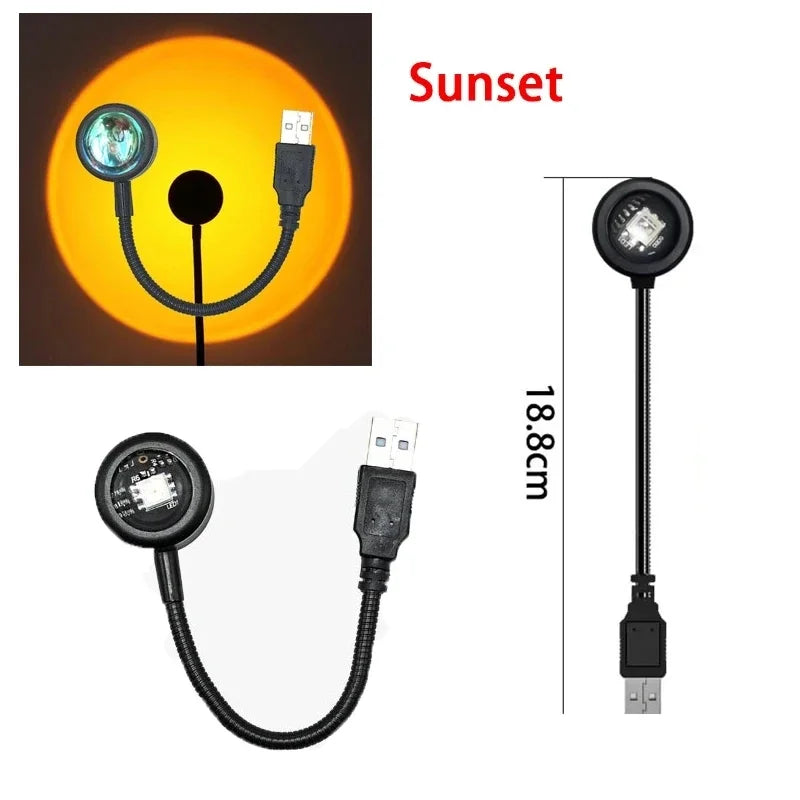 USB Sunset Lamp LED Rainbow Neon Night Light Projector Photography Wall Atmosphere Lighting for Bedroom Home Room Decor Gift