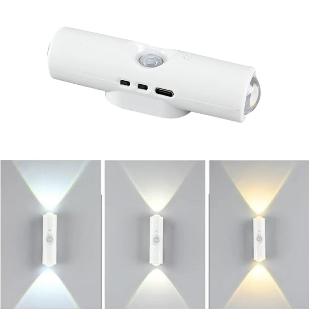 LED Night Light with Motion Sensor RGB CCT USB Rechargeable Magnetic Double-head Sunset Lamp Stair Cabinet Hallway Room Decor