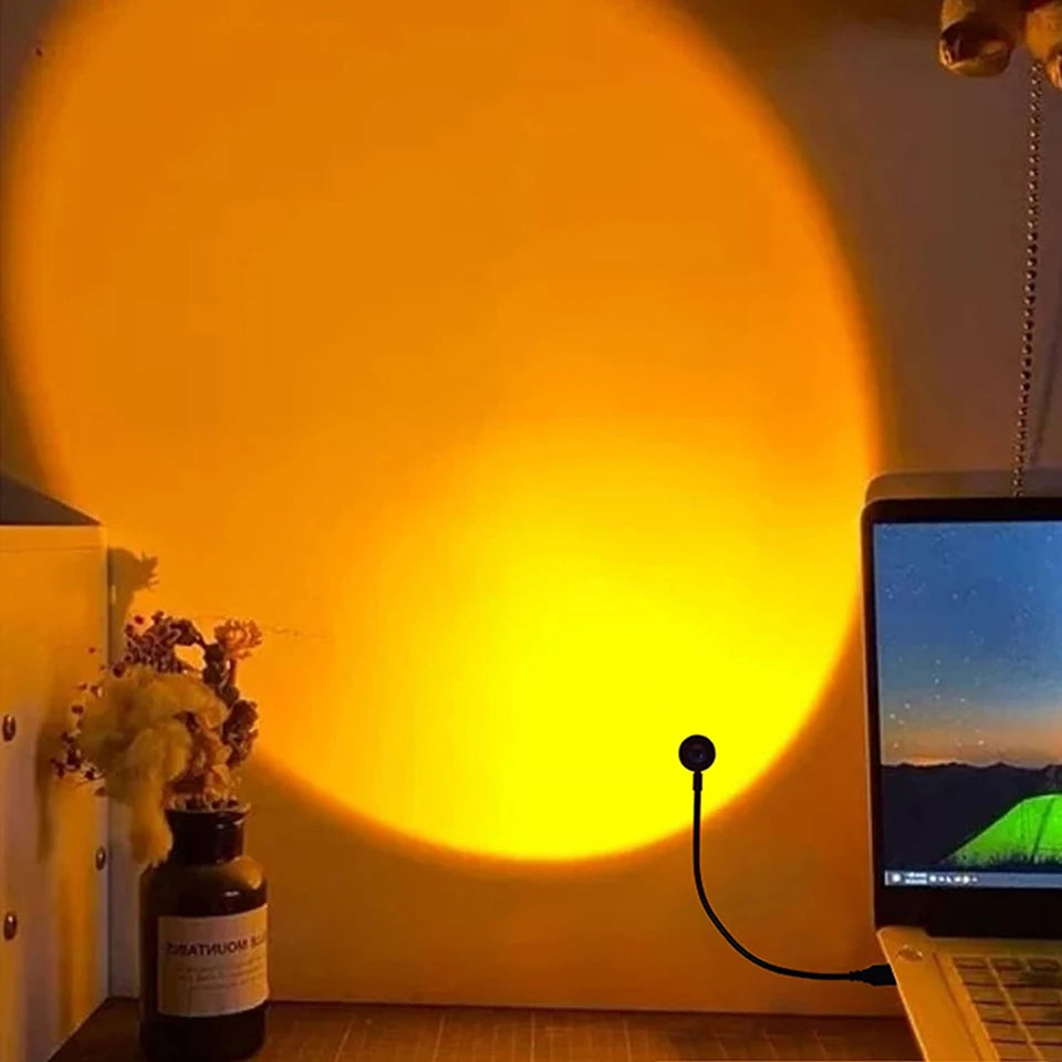 Atmosphere Lighting for Bedroom Home Room Decor Gift 1x USB Sunset Lamp LED Rainbow Neon Night Light Projector Photography Wall