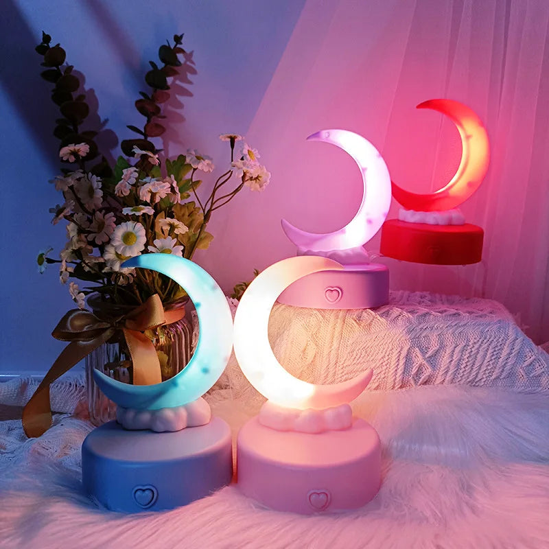 Creative Romantic Crescent Moon Night Light LED Bedside Decorative Table Lamp Living Room Luminous Toy Decorations Birthday Gift