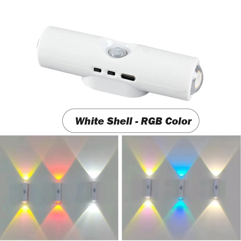 LED Night Light with Motion Sensor RGB CCT USB Rechargeable Magnetic Double-head Sunset Lamp Stair Cabinet Hallway Room Decor