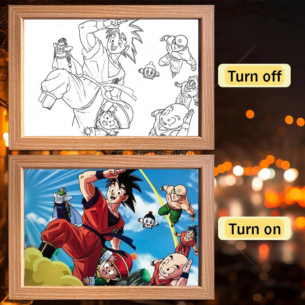 Anime character dragon pearl lamp painting photo frame, Goku Vegeta Led night light bedroom decoration gift moon lamp
