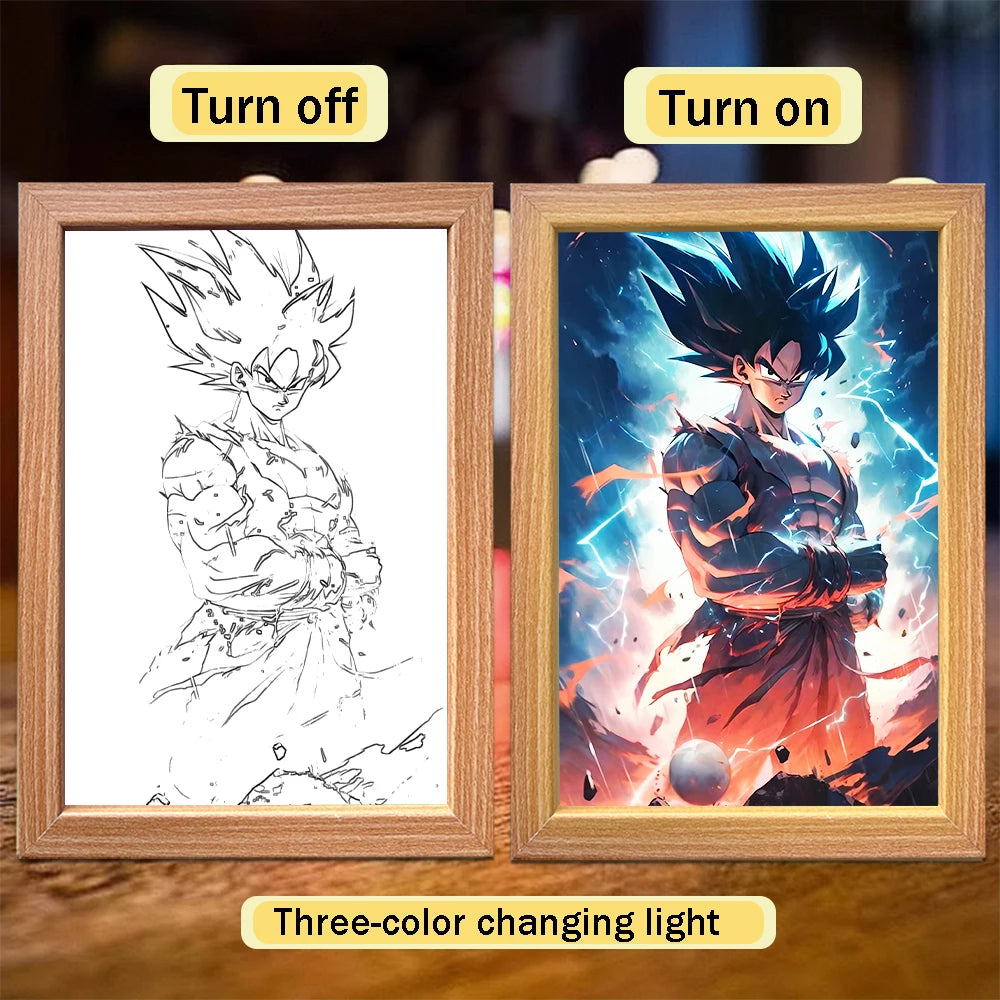 Anime character dragon pearl lamp painting photo frame, Goku Vegeta Led night light bedroom decoration gift moon lamp