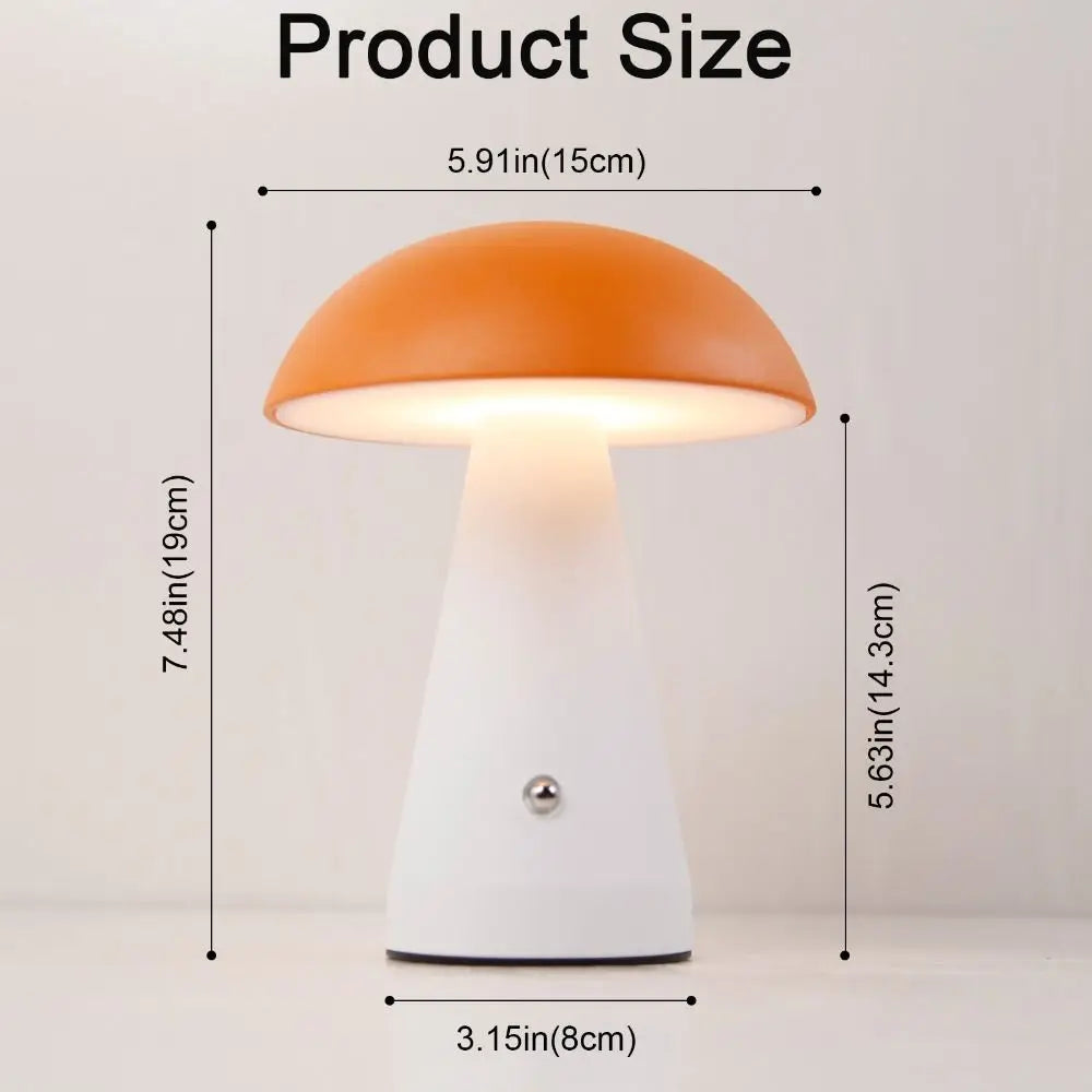 Touch-Activated Mushroom Lamp USB Rechargeable 3 Color LED Table Lamp Dimmable Extended Illumination Dimmable Light Office