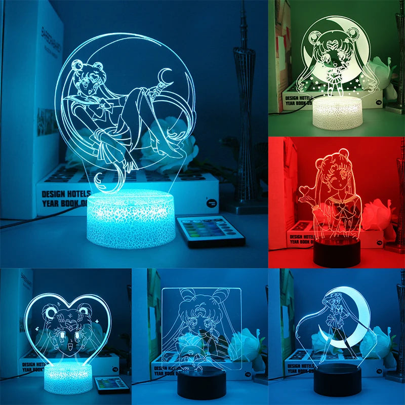 Sailor Moon Tsukino Usagi 3D Led Night Light Anime Cartoon Lamp Home Room Acrylic Lamp Desk Decor for Kids Illusion Novelty Gift