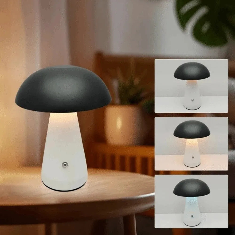 Touch-Activated Mushroom Lamp USB Rechargeable 3 Color LED Table Lamp Dimmable Extended Illumination Dimmable Light Office