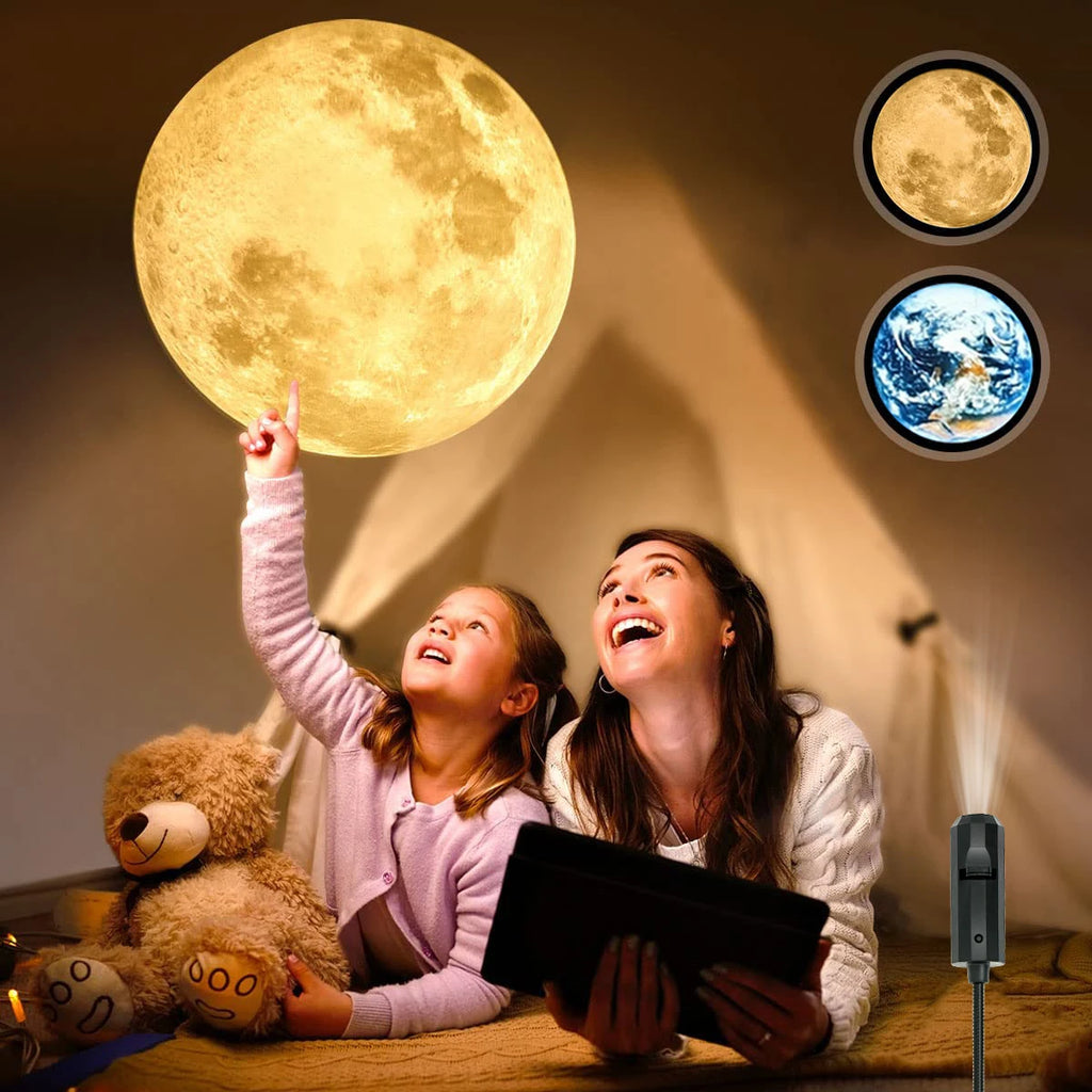 USB Ceiling Moon Earth Projection Atmosphere Light Starry Sky Lamp Night Light Romantic Bedroom Decoration Galaxy Projector