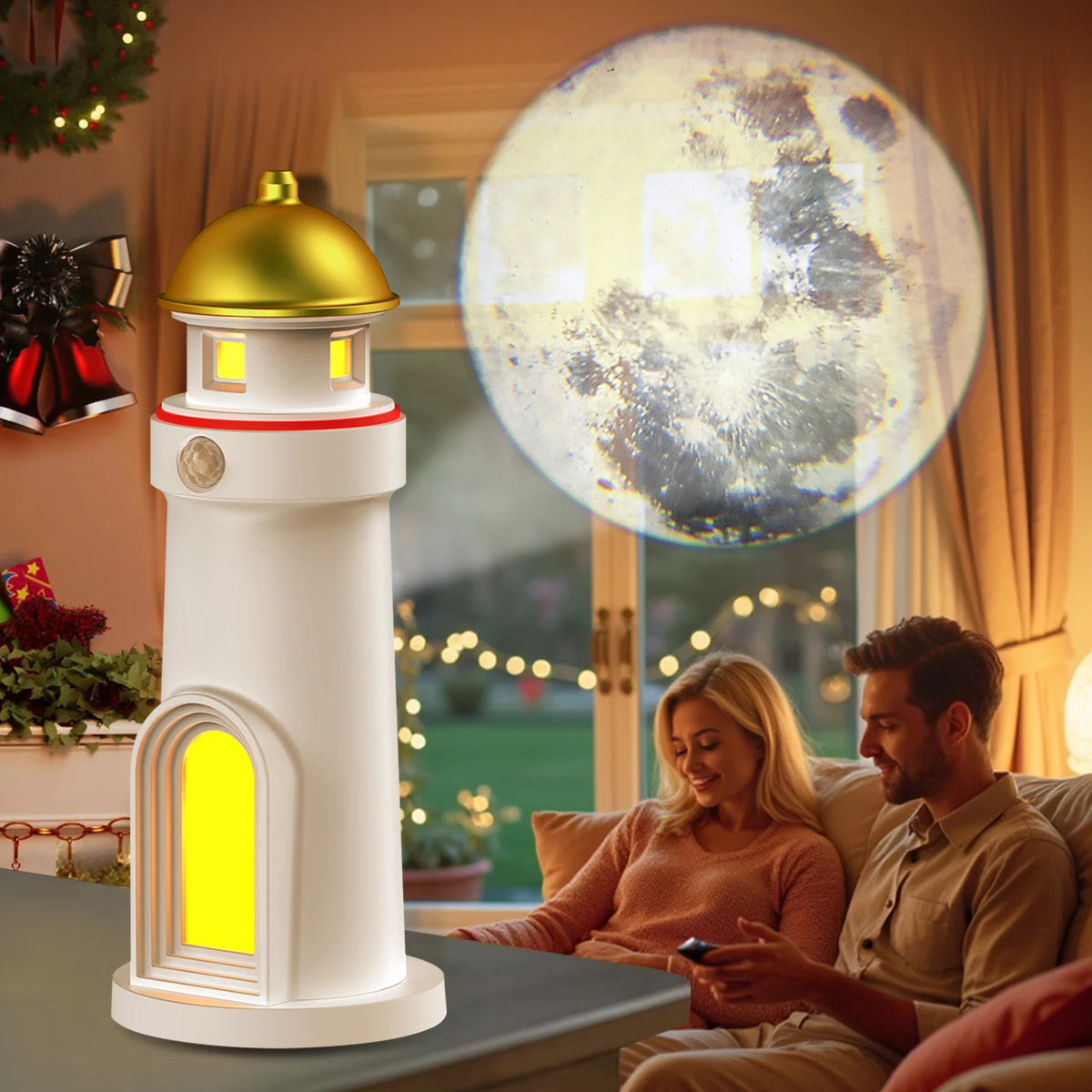 Moon Lamp Projector Night Lights with Remote Control Lighthouse Atmosphere Decor Light for Kids Rechargeable Moon Light Galaxy