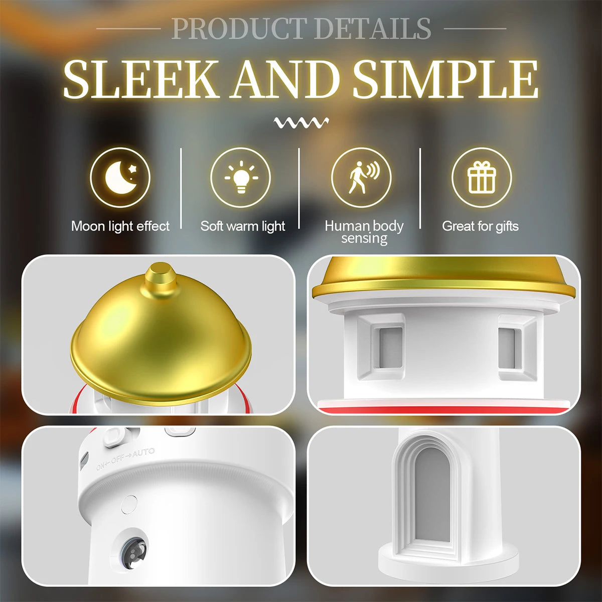 Moon Projector Lighthouse Lamp Portable Lighthouse Decor Rechargeable Moonlight Projector Night Light for Kids Bedroom Children