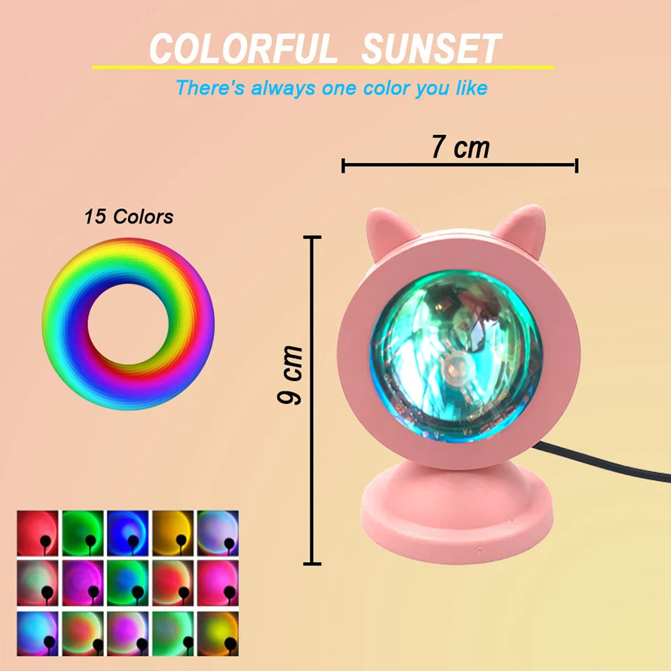 Mini Animal USB Sunset Lamp Led Projector Night Light Table Cat Style Atmosphere Home Bedroom Background Wall Decoration Gift