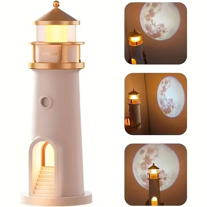 Moon Projection Lights Night Lamp Lighthouse Ambient Holiday LED Lights with Remote Control Desktop Decor Light Christmas Gift