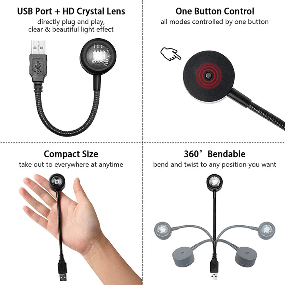 Atmosphere Lighting for Bedroom Home Room Decor Gift 1x USB Sunset Lamp LED Rainbow Neon Night Light Projector Photography Wall